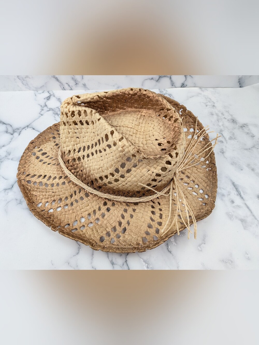 Claire’s Burnished Straw Cowboy Antiqued Western Hat with Open Weave